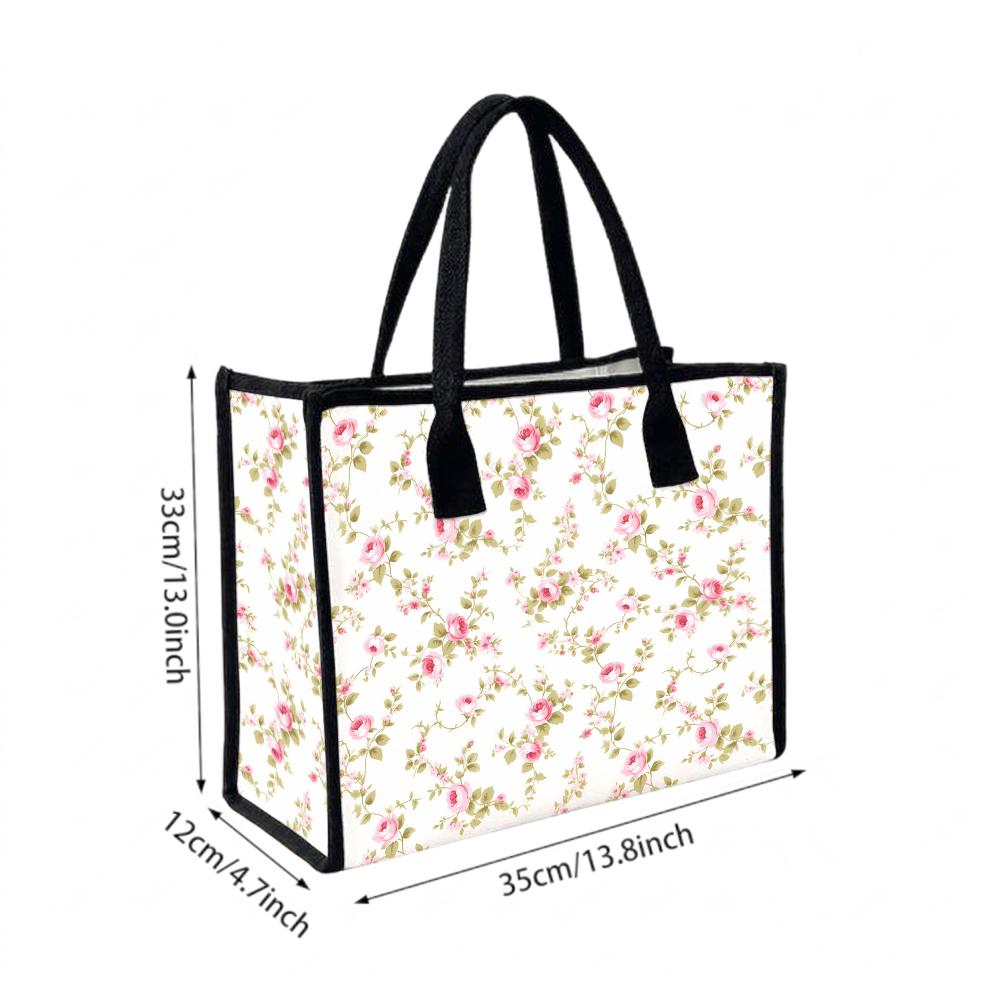 Floral Print Tote Bag Stylish Casual Shoulder Bag Large Capacity Daily Use Bag for Ladies