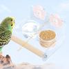 55KF Acrylic Double Feeding Cup Bird Feeder And Water Bowl With Perch Stand For Parrots Cockatiels Lovebirds Cage Accessories