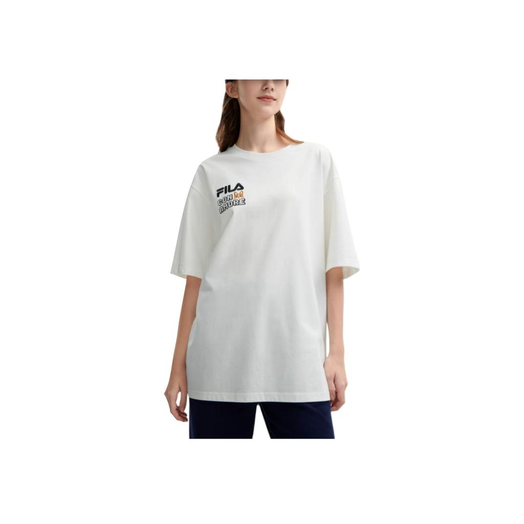 FILA Letter Print Round Neck Casual Short Sleeve T-Shirt Unisex Tops Cloud-White F11U429102FWT