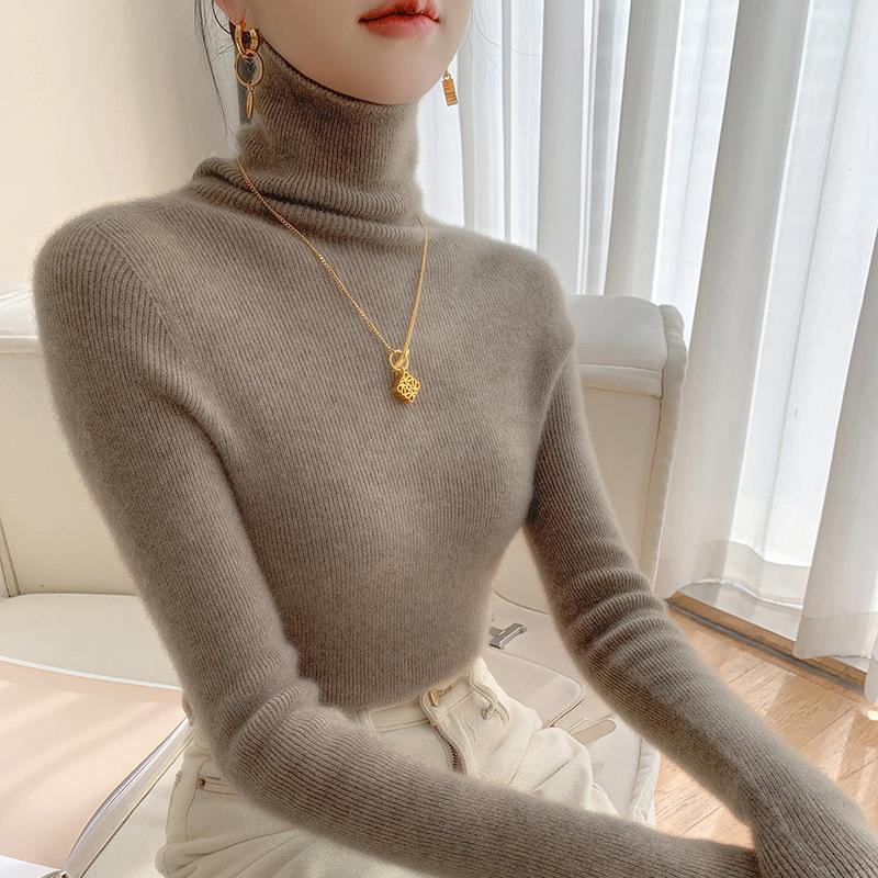 Women's Seamless Ribbed Cashmere Sweater – Slim Fit, High Neck, Figure-Flattering, Lightweight Knit Base Layer