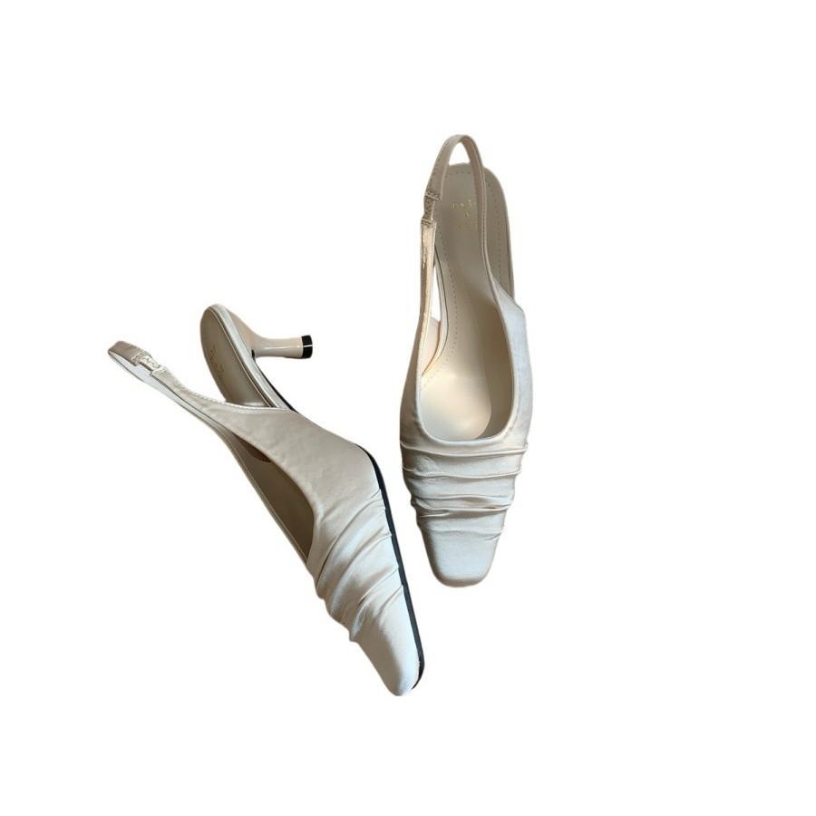 Niche green high heels thin heel bag head sandals fairy shoes 2025 new spring and summer with skirt pointed single shoes