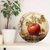2D Retro Hippie Round Wreath Metal Sign, Red Apples Green Leaves Art, Farmhouse Wall Decor for Kitchen Cafe
