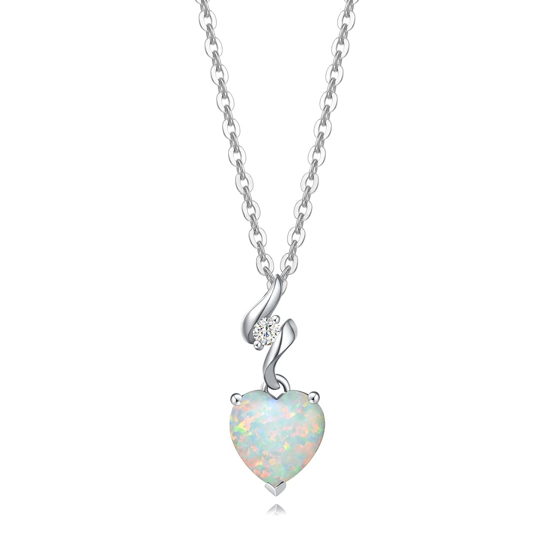White Day Natural Diamond Necklace for Synthetic Gemstone Opal K14 White Gold Heart Silver Christmas Gift Wrapping Included [AGVANA] Gift Women,