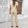 Modisches Und Sexy Damen Frühjahr Und Sommer Retro Elastischer Bund Leinen Anzug Damenmode Farbe Lässig Zweiteiliges Set