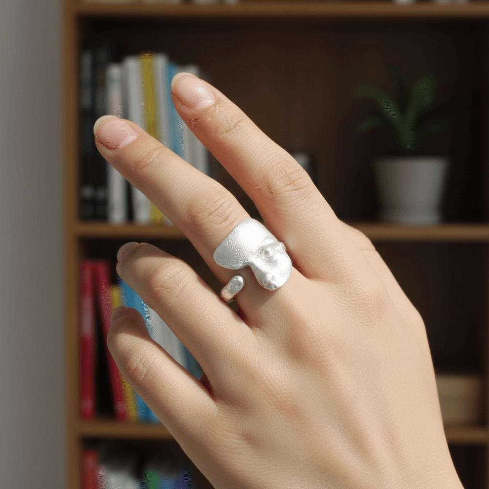 Adjustable Mystical Masked Face Ring Metal Silver Color Goth Style Ring Open Rings  Evening Dinner