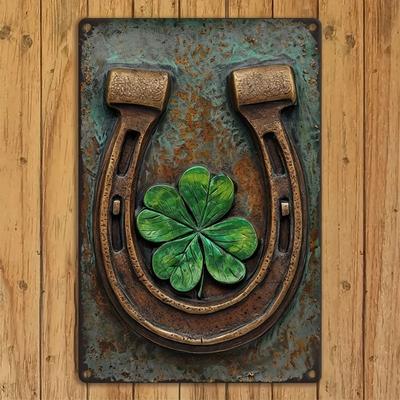 Vintage Irish Harp Wall Sign  Shamrock Aluminum Decor for St Patricks Day Home