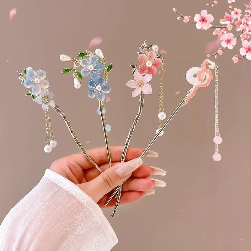 Haarnadel mit Quastenblume im antiken Stil, Damen High-End-Temperament, All-Match Hanfu Haarnadel, Am Hinterkopf zu befestigen, Haarnadel