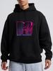 1pc MTV Logo Print Casual Hoodie - Polyester 100% Knit Fabric with Slight Stretch