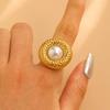 Stainless Steel Classic Flower Leaf Ring Pearl Stacked Ring Large Exaggerated Ring Women Gold Color Fine Jewelry Gifts for Her