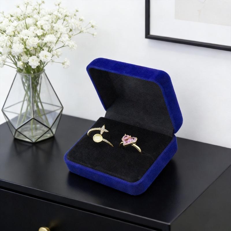 High End Velvety Textured Flip Top Ring Box Providing Secure Storage For Jewelry During Travel And Luxury Event