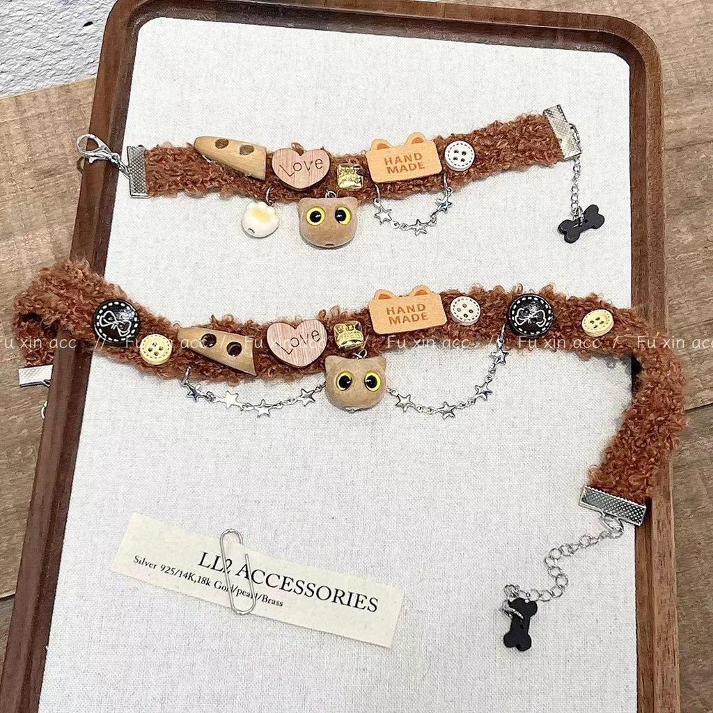 Autumn & Winter Maillard Brown Kitten Necklace – Cute Cat Clavicle Chain for Hot Girl Accessories