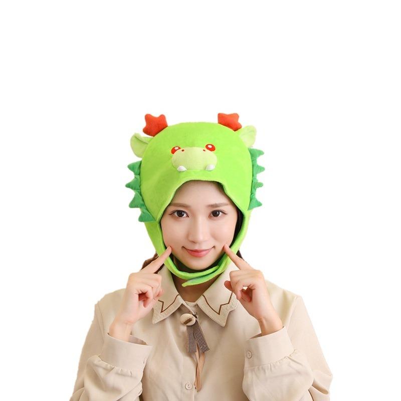 Drachenmaskottchen, niedliche kleine grüne Drachen Kapuzenmütze, Foto-Requisiten, Cartoon-Kapuze Performance-Requisiten