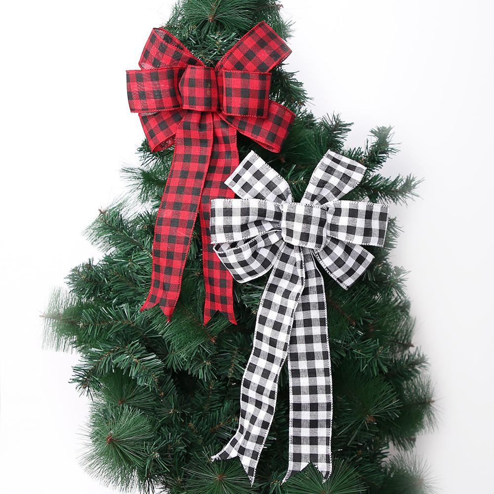 Large Christmas Unique Bow In Elegant Checkered Pattern For Seasonal Home Decor