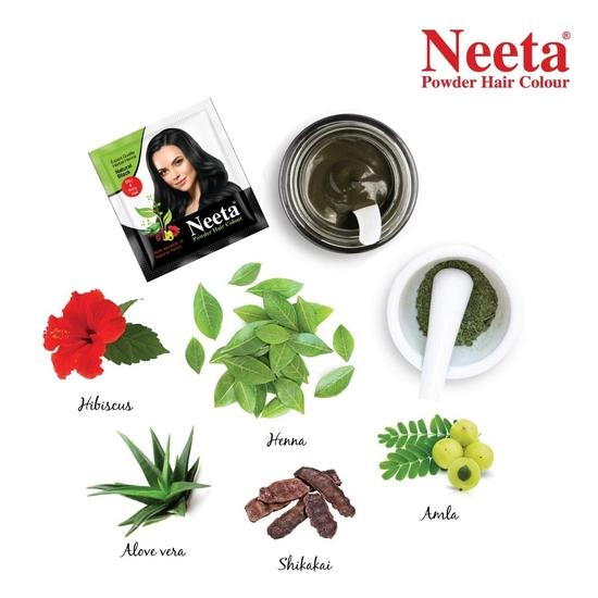 Neeta Powder Hair Colour, Henna Based Hair Color Natural Black 5g Pack of 12, Silky Soft and Shiny Hair Colour with Benefits of 5 Natural Herbs