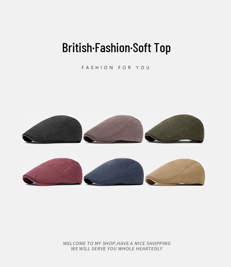 Washable Unisex Spring/Autumn Smooth Beret - British Retro Newsboy Cap