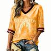 Women's Halloween Printed V-Neck Short Sleeve T-Shirt Casual Top