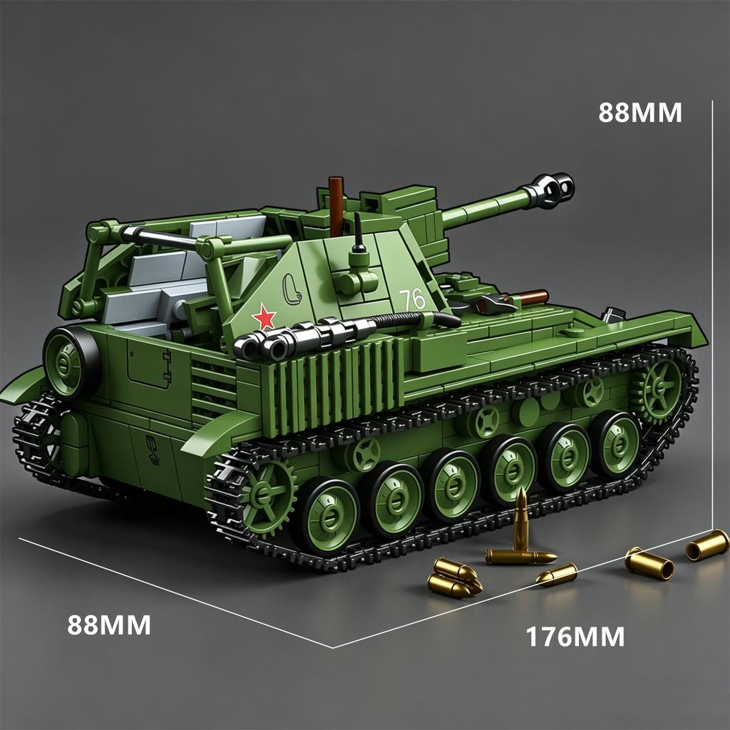 Soviet SU-76M Tank Destroyer Self-Propelled Gun Building Block Self-Propelled Artillery Educational Toy