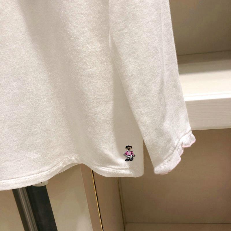 Baumwoll-Langarm-T-Shirt für Mädchen mit Bärenstickerei und Spitzenkragen, Frühlings- und Herbststil für ältere Kinder.