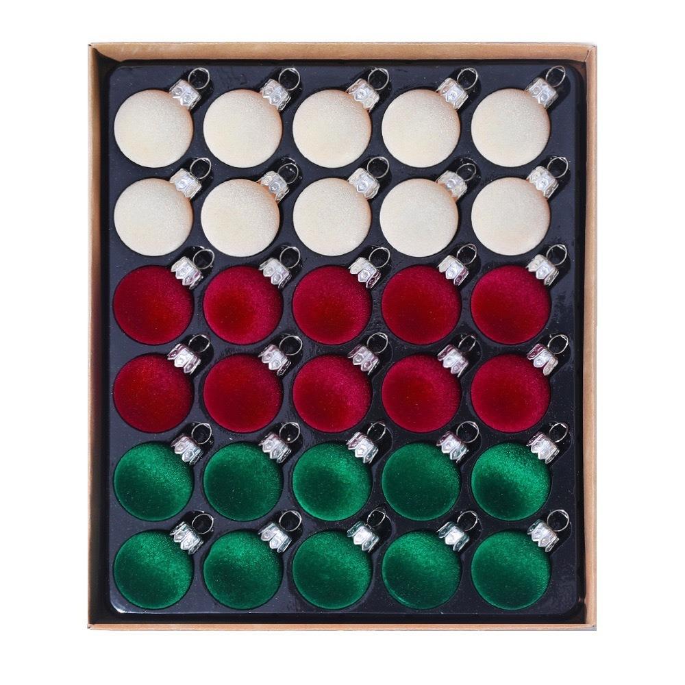 

30pcs/set 3cm Christmas Bauble Velvet decoration Flocking Small Size Christmas Spheres Ornaments Xmas Hanging Ornaments