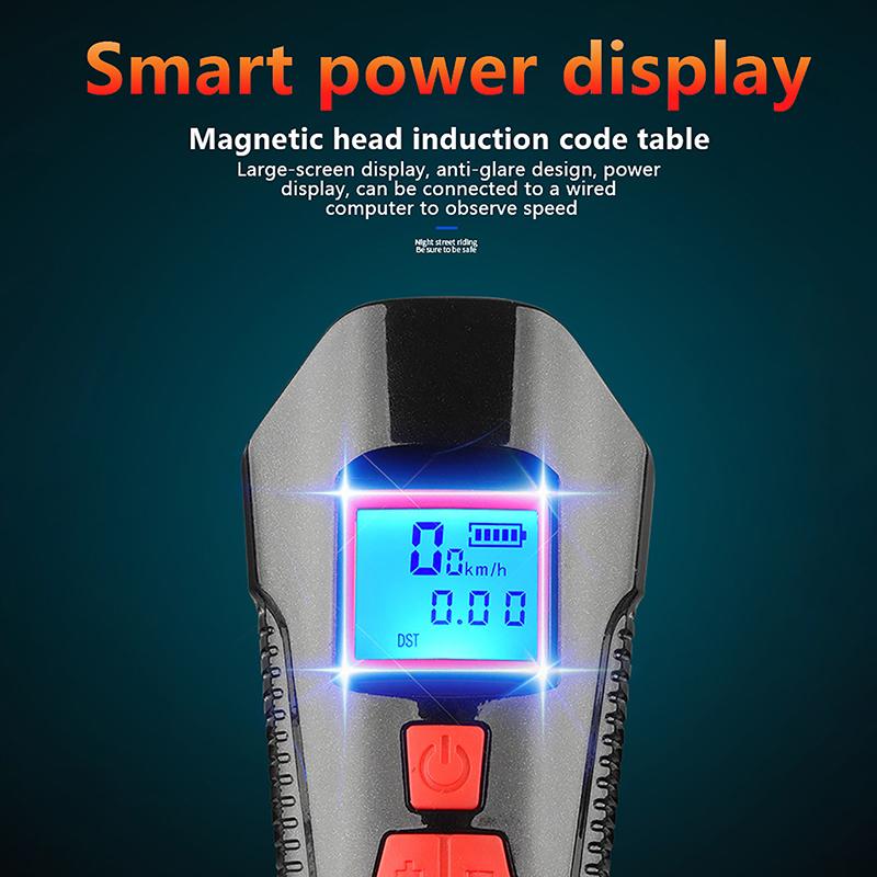 Waterproof Bicycle Light Usb Charging Bike Front Light Flashlight Handlebar Cycling Head Light W/ Horn Speed Meter Lcd Screen