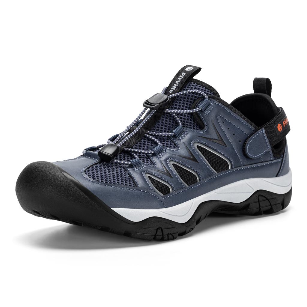 Men's Wide Fit Leather Hiking Sandals Breathable Water Shoes with Arch Support for Beach and Summer