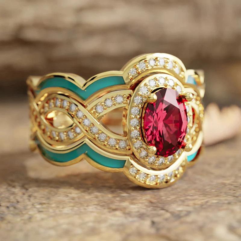 2026 New Elegant Red Corundum Ring with Extra Large Zircon Fashion Party Jewelry Flower Dove Egg Shining First 10