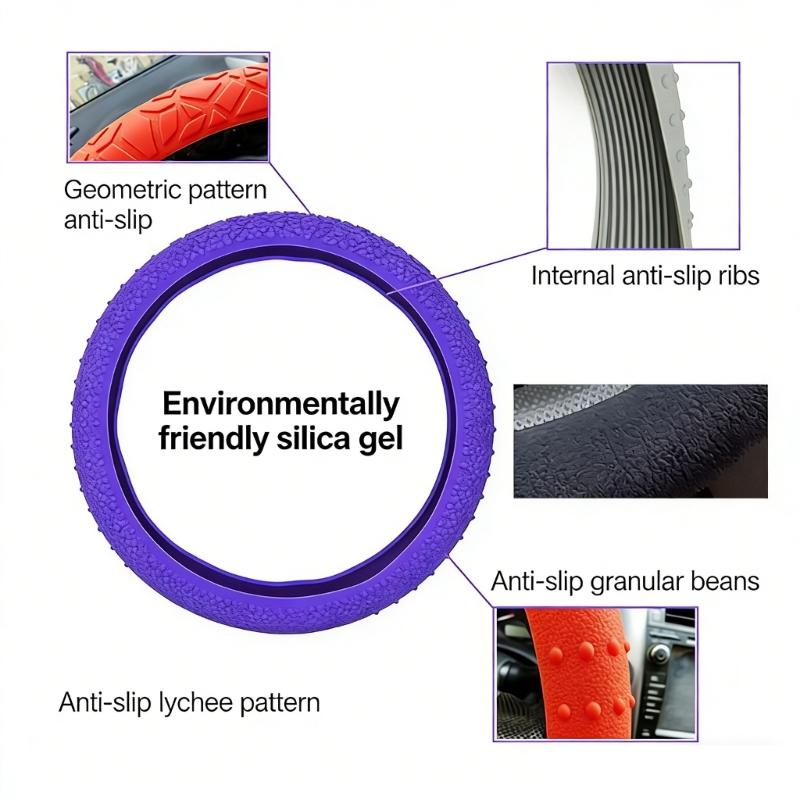 Car Steering Wheel Protector Covers 15inch Anti Slip Cover Elastic Geometric Pattern Cover Silicone Car Accessories