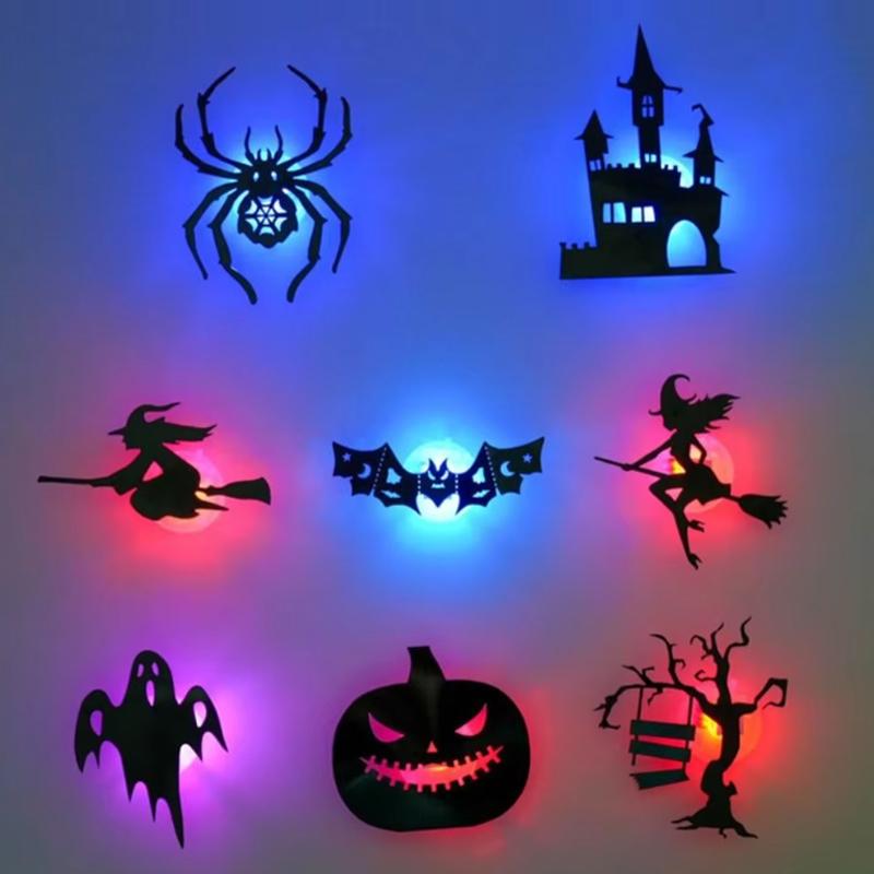 Décoration Murale Lumineuse Silhouette 3D Halloween, Rétroéclairage LED Coloré Ornement Effrayant pour Porte Chambre Dortoir Maison Fête d'Halloween Décoration Maison Hantée 8pcs in 1 set blue