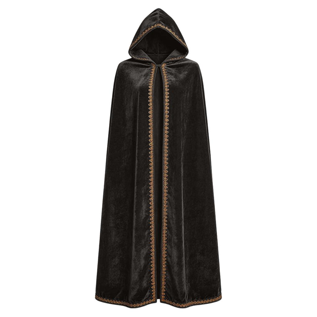 Manteau à Capuche en Velours pour Femme Longue Cape avec Passementerie Décorative pour Costume d'Halloween Cosplay et Événements Thématiques