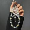 Fashion Bow Pearl Fringed Mobile Phone Lanyard, Light Luxury Crystal Beaded Short Wrist Phone Chain Hand Chain Pendant