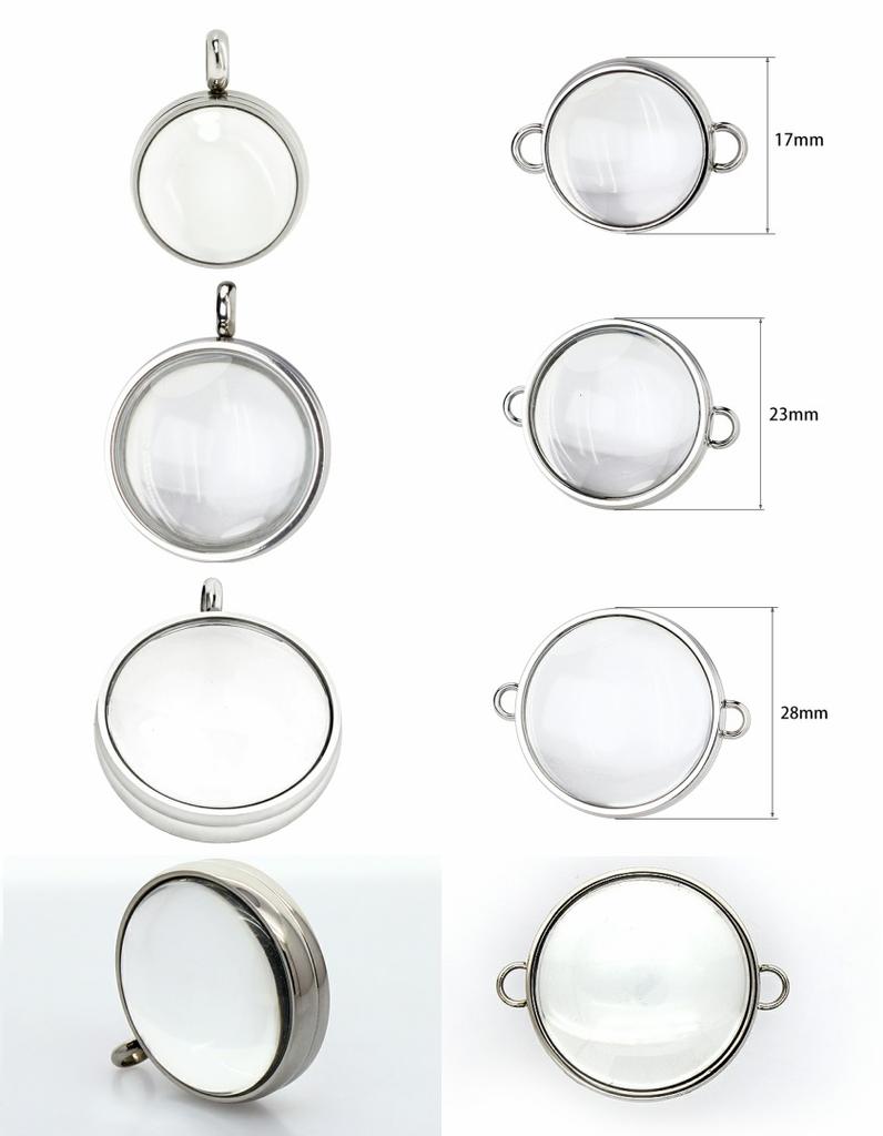 15pcs Curved Glass Living Locket Pendant Floating Locket Necklace For Women Stainless Steel Jewelry Making Reliquary Medallion