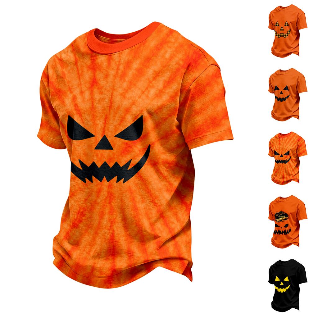 Heren Casual T-shirt met Korte Mouwen en Halloween Print voor Feestdagen