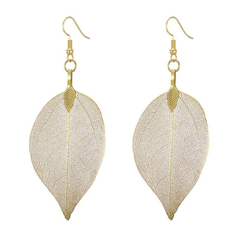 

LOVBEAFAS Natural Real Leaf Earrings For Women Girls Lightweight Filigree Unique Evergreen Dipped Genuine Earrings Zircon Gift