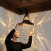 Mysterious Witch Hat Ornament Lighted Hanging Chime, LED Glowing Hollow with Halloween for Garden Star Tassels, Witches Hat, Porch Yard Window