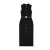 Summer New Product Women's Clothes Decorated Row Button with Belt Crepe Sleeveless round Neck Midi Skirt Dress 3897054
