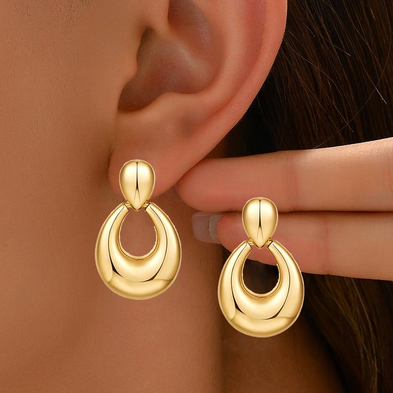 Retro Double Layered Circle Ear Clips for Teen Women Thick Geometric Drop Earrings Tarnish Resistant Statement Party Jewelry