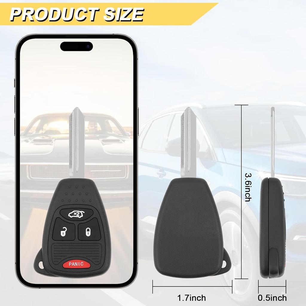 Key Fob for JEEP 2007-2016 Compass/ 07-18 Patriot/ 06-16 Wrangler/ 04-09 Dodge Durango/ 06-08 Ram/ 11-14 Chrysler 200/07-09 Sebring, OHT692427AA, 2Pcs