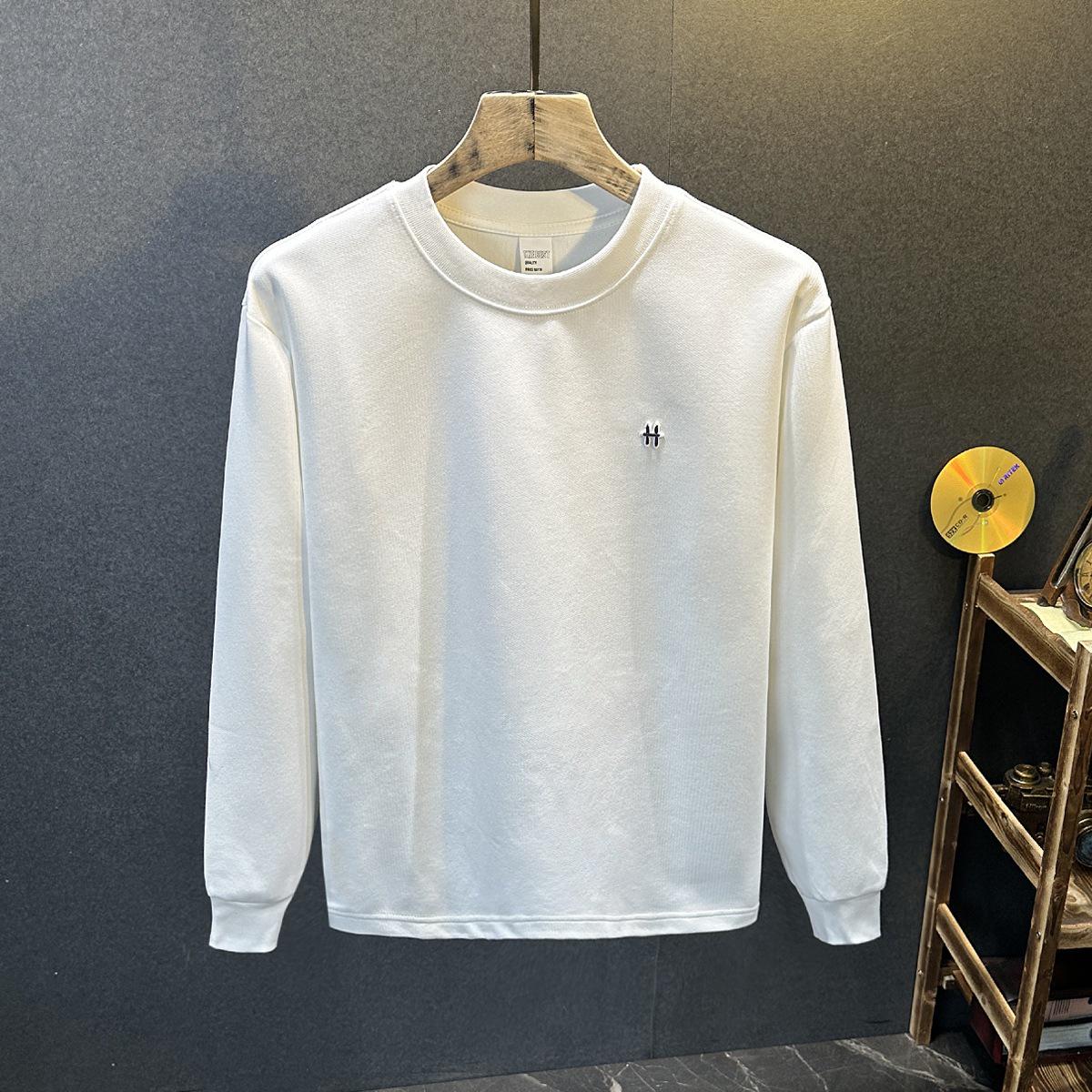 

Men s Solid Color Round Neck Hoodie - Autumn/Winter, Long Sleeve, Plus Size, Loose Fit, High-End Base Layer. XL білий