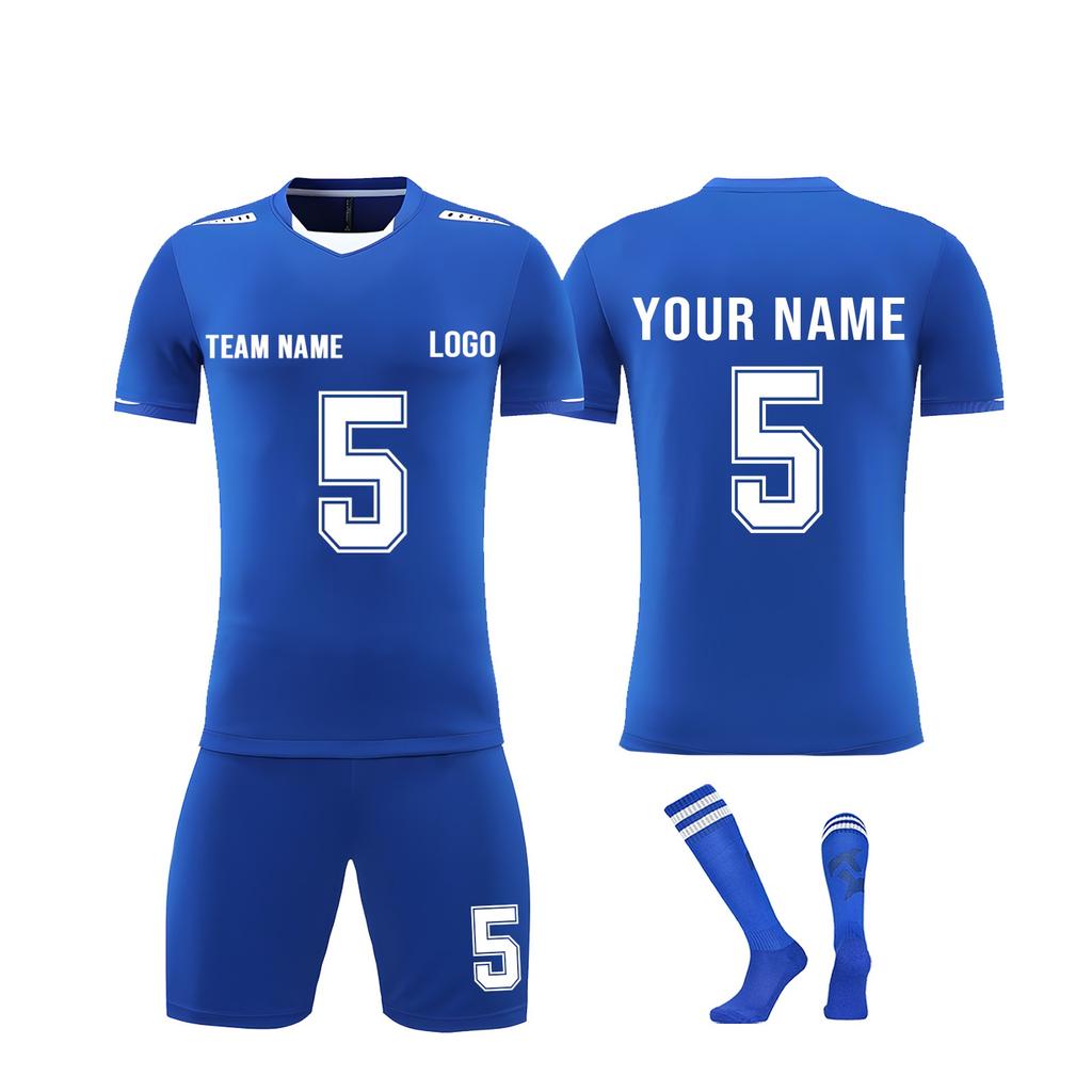 Men Soccer Uniform Set Short Sleeve Jersey Shorts Socks Quick Dry Athletic Team Sportswear for Training Match