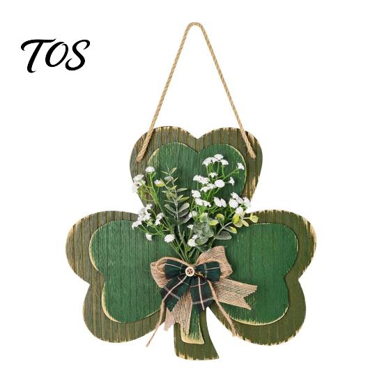 St Patricks Day Gift for Home St. Patrick's Wooden Clover Door Sign with Hemp Rope, Rustic Double Layer Shamrock Hanging Front Welcome Decor