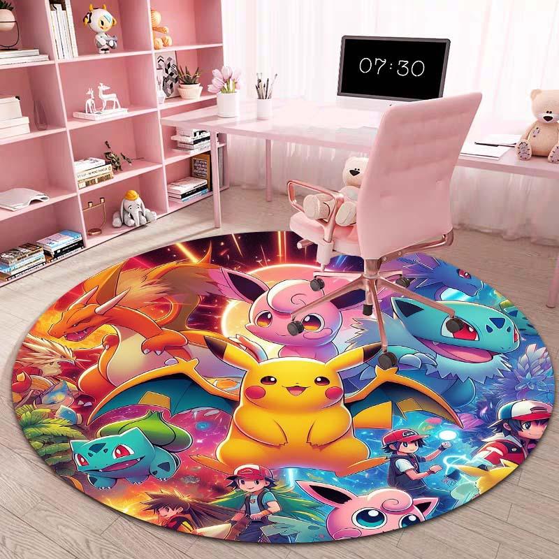 3DPikachu HD Cartoon Round Rug, Suitable for Decorating Living Rooms, Bedrooms, Sofas, and Playrooms; Non-slip Gift.