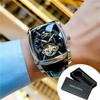 Tonneau Moon Phase Automatic Watch for Men Luxury Brand Tourbillon Skeleton Mechanical Watches Leather Belt Luminous Hands Clock