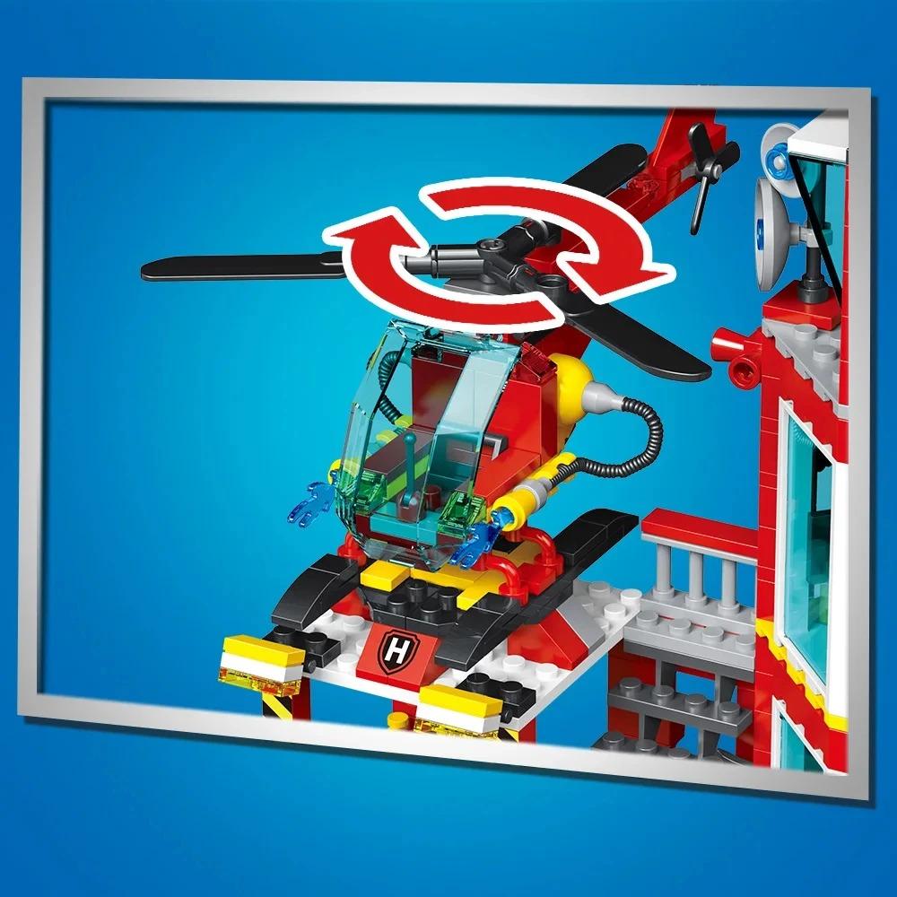 Fire Station City Oceans Blocks Compatible Fire Station Set with Fire Station Fire Helicopter Fire Ship Rescue Boat