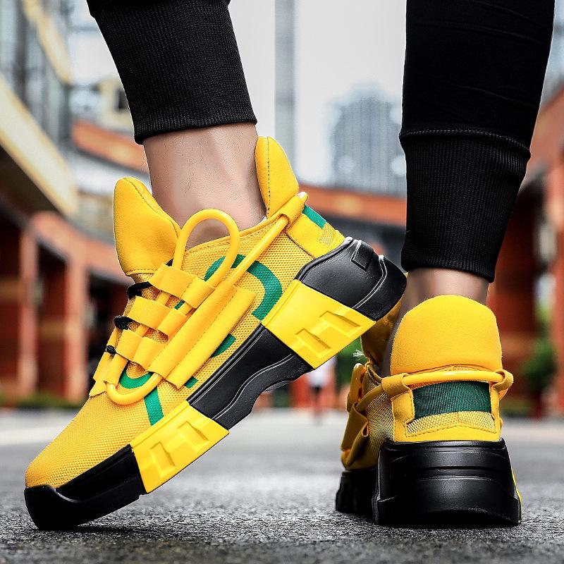 Spring and Autumn Large Size Outdoor Sports Running Shoes Platform Sole Harajuku Style Medium Help Lace-up Casual Board Shoes