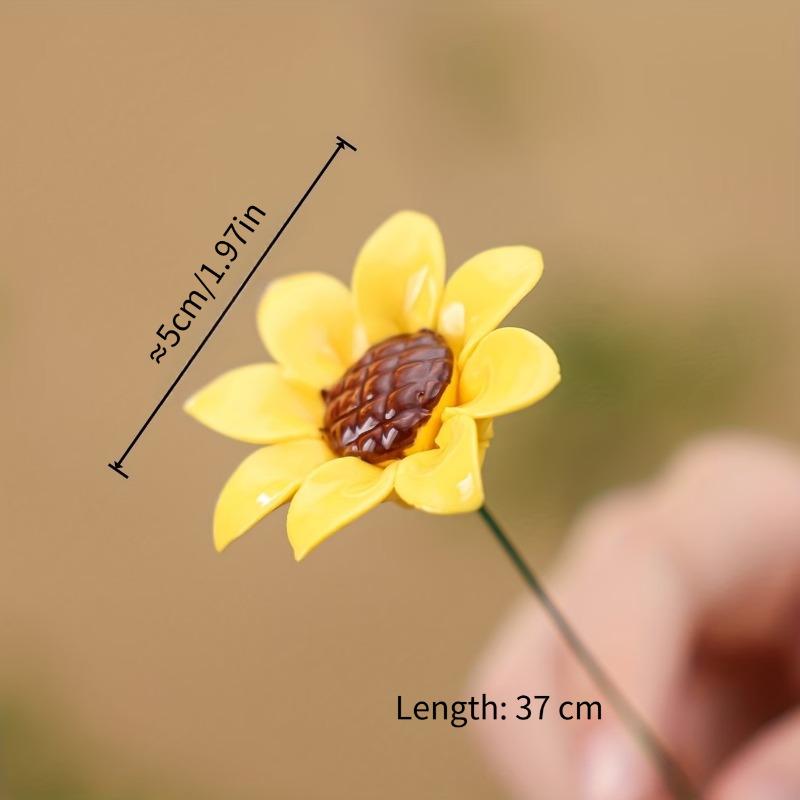 10/20/40pcs Hand-Pinched Ceramic Sunflower Flowers Realistic Decoration TV Cabinet Desktop Shelf Flower Ornament Home Decor Gift