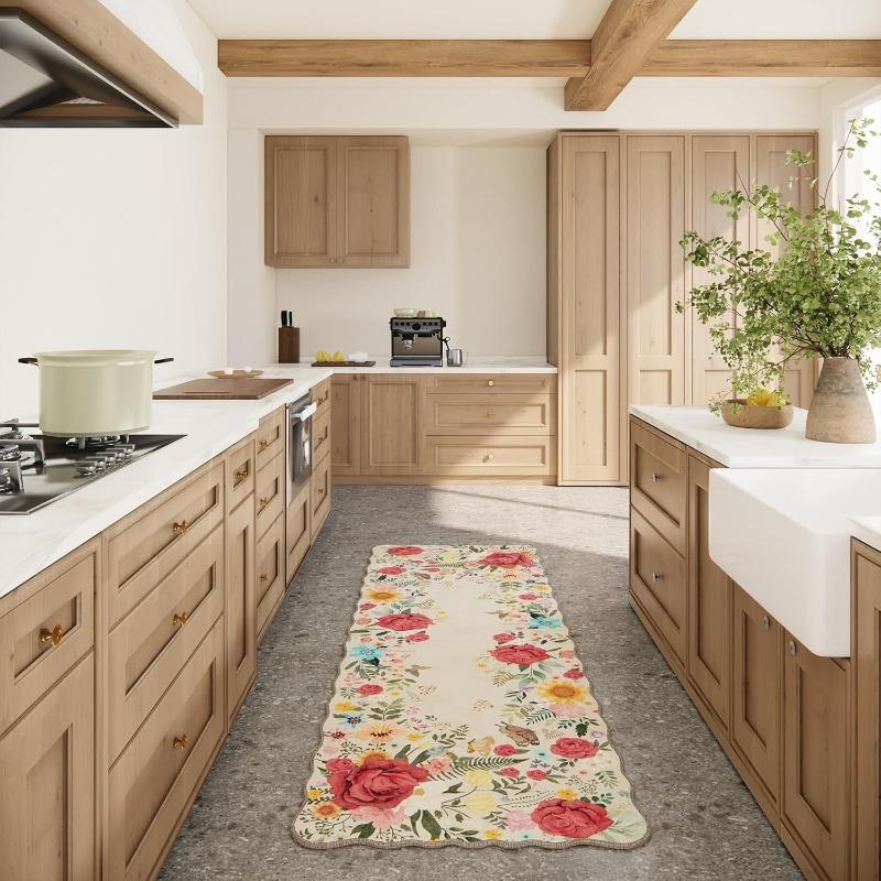 Fashion Flower runner Rug Washable Foldable Non-slip Bedroom Bedside Mat Light Luxury Home Decoration Soft Corridor Carpet 