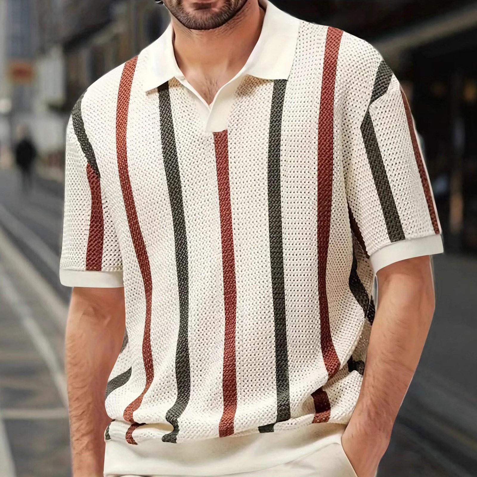 

Мужская летняя футболка с коротким рукавом, геометрическая цветная вставка и полосатый трикотажный топ с круглым вырезом XXL бежевый