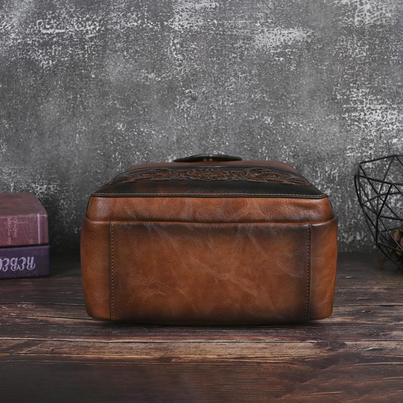 Johnature Embossed Vintage Backpack Versatile Women's Leather Bag Large Capacity Travel Backpacks