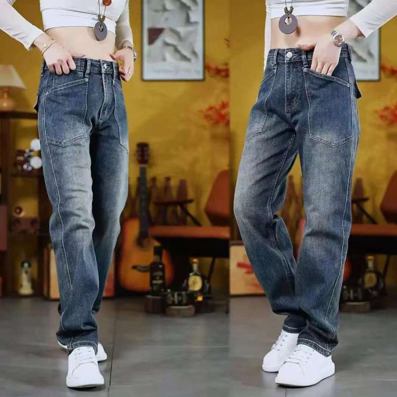 Washed retro jeans men's trend fashion personality handsome trousers men's clothing American versatile loose casual pants