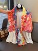 Women'S Floral Print Scarf 180X90Cm Warm Fashion Shawl With Tassels Lightweight Rectangular Sand-Proof Beach Wrap Muslim Hijab